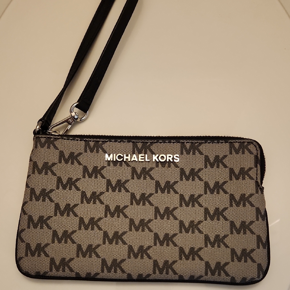Michael Kors Monogram Black and Gray Wristlet